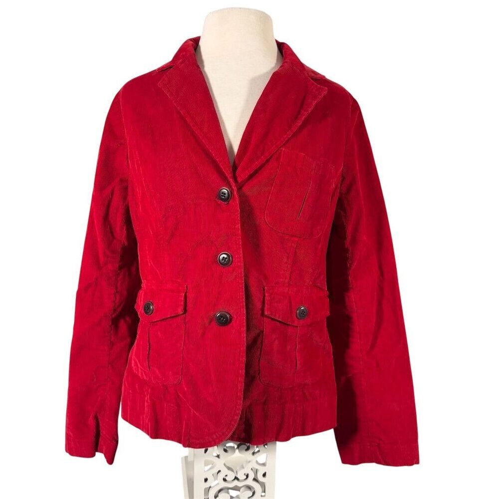Talbots Women's Size 14 Red Cotton Corduroy Blazer Jacket Button-Down